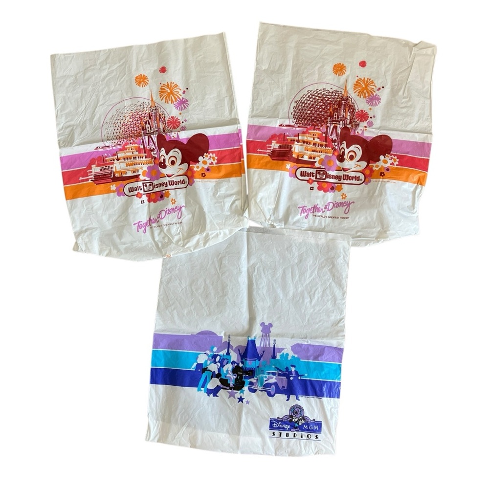 Vintage 80's Walt Disney World Magic Kingdom MGM Studios 3 Plastic Shopping Bags